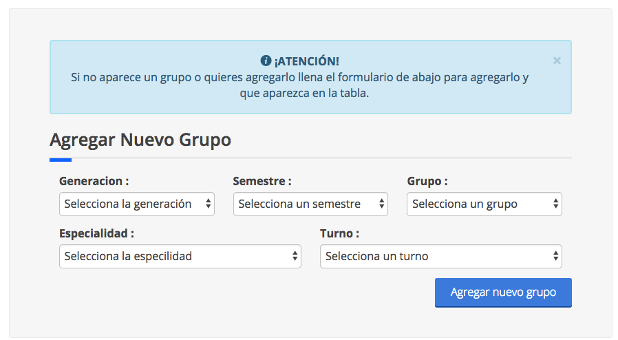 Imagen de registro de grupos.