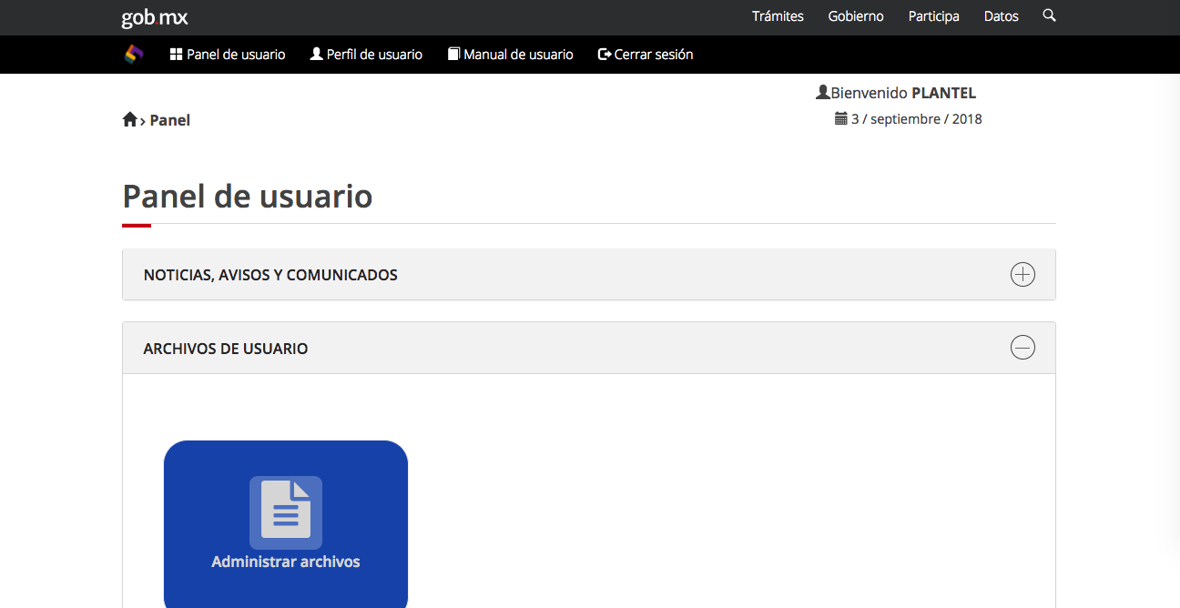 Imagen de panel de usuario de página web
