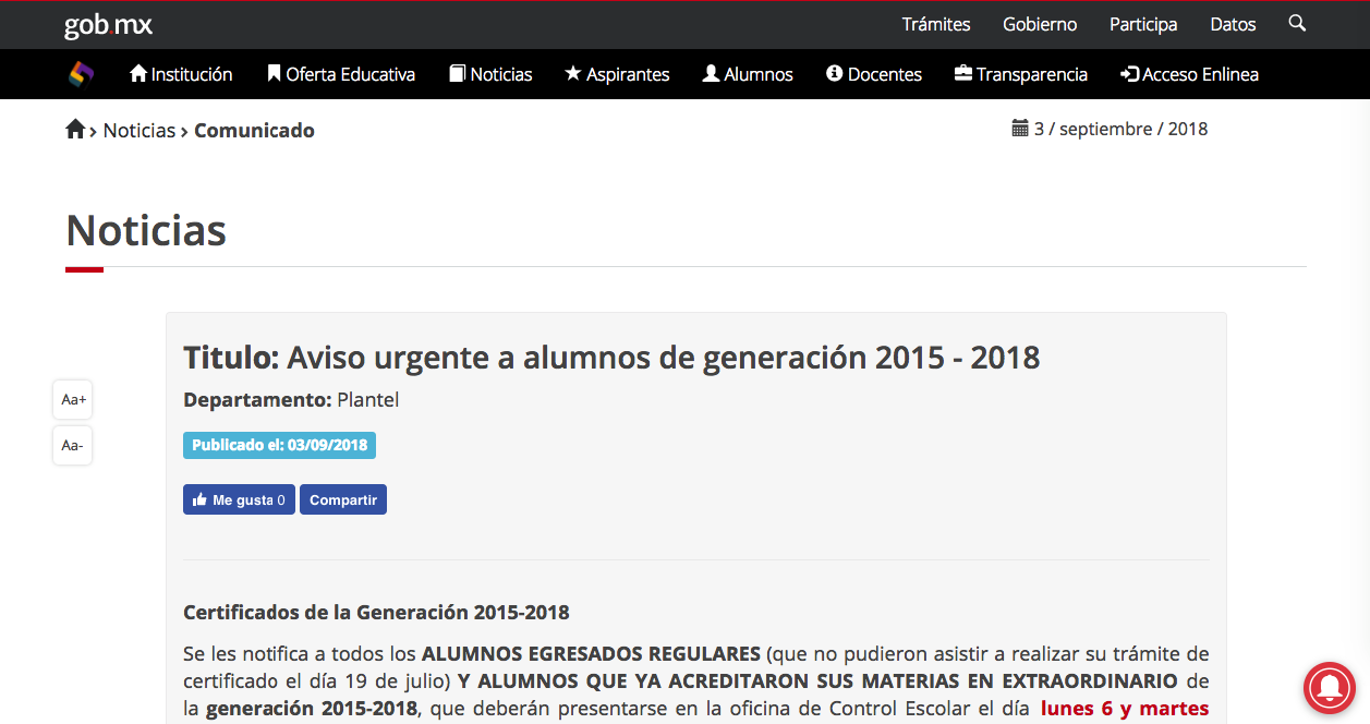 Imagen de página de sección de información